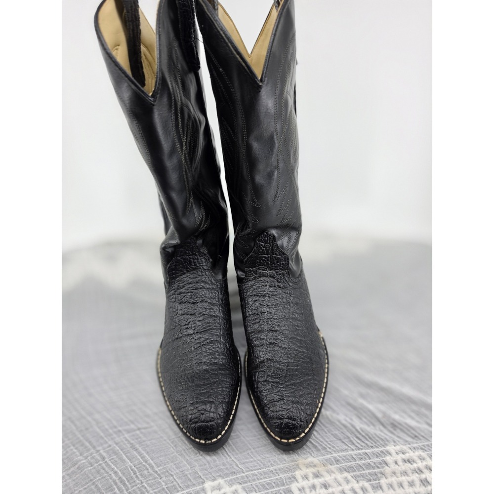 Tony Lama Mens Black Bullhide Leather Western Cowboy Boots 7.5 E USA Made